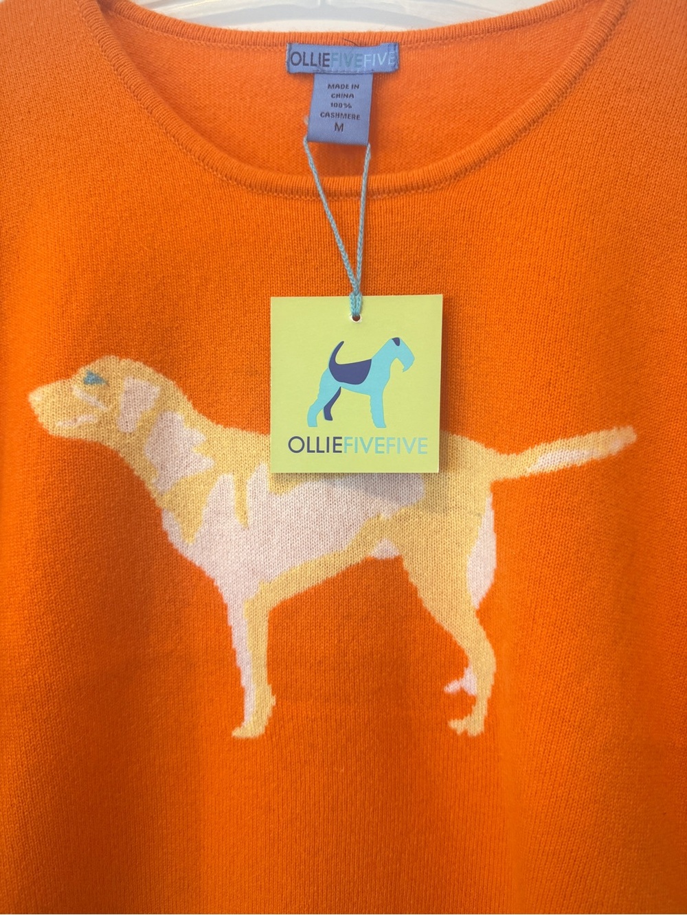 Ollie Five Five 100% Cashmere Orange Labrador Dog Sweater Women’s M NWT - Picture 3 of 9